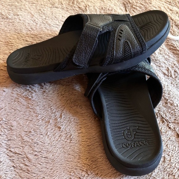 Coface Mens Arch Support Slide Sandals Black Adjustable Athletic Comfort Slides9 - Picture 2 of 8
